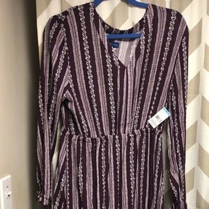 purple and white patterned boho dress